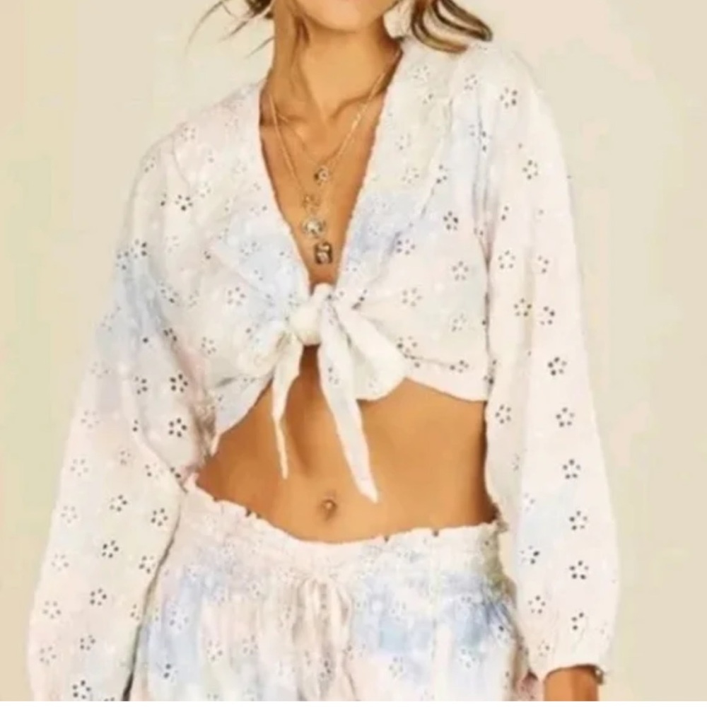 SURF GYPSY Tie Dye Eyelet Crop Top - Picture 2 of 10